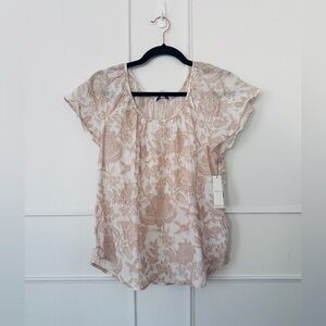 Liverpool - flutter sleeve woven gauze top - tan white floral NWT SIZE S $68